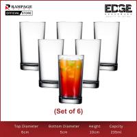 Edge Water Drinking Glasses 08 oz  Ideal for Juice Beverages & Cocktails  Shatterproof Barware Houseware  Clear Cup Tumblers  Dishwasher Safe Drinkware Set of 6