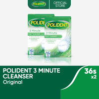 Polident 3-Minute Denture Cleanser 36 Tablets [Pack of 2] Kills Bacteria & Removes Stains