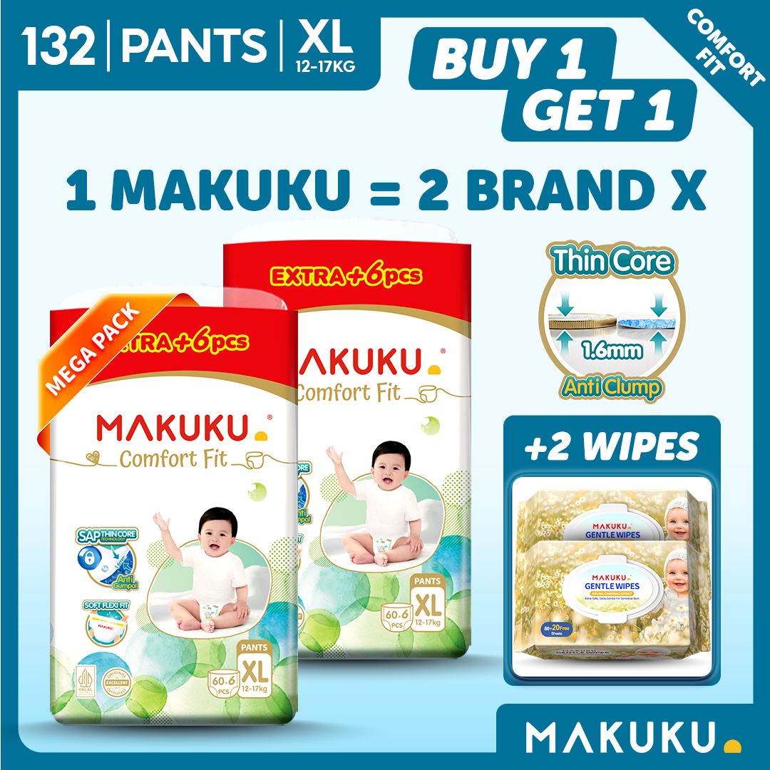 【B1T1 + 2 PACKS CHAMOMILE BUNDLE】 MAKUKU Comfort Fit Tape and Pants Diaper Ultra Thin Soft Breathable Super Absorbent Baby Diapers
