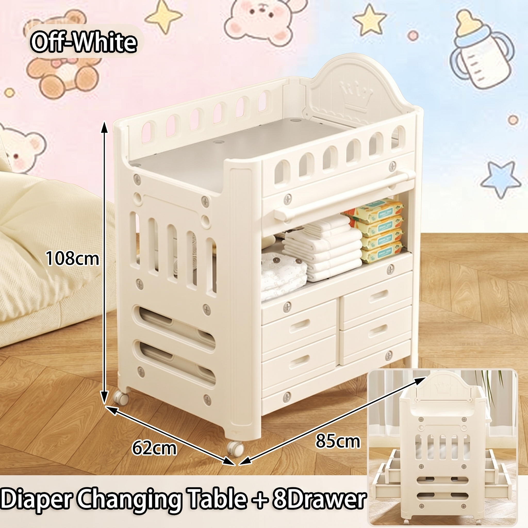 Baby Changing Table Adjustable Height Multifunctional Organizer Portable Newborn Bath & Massage Diaper Changing Table