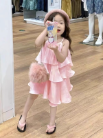 Ruffled Edge Strapless Dress Sleeveless Round Neck Multi-layer Princess Dresses 1-7Years Girls Clothes