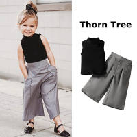 Thorn Tree New Toddler Kids Baby Girls High Neck T-shirt Tops+ Wide-Leg Pants Outfits Clothes Set