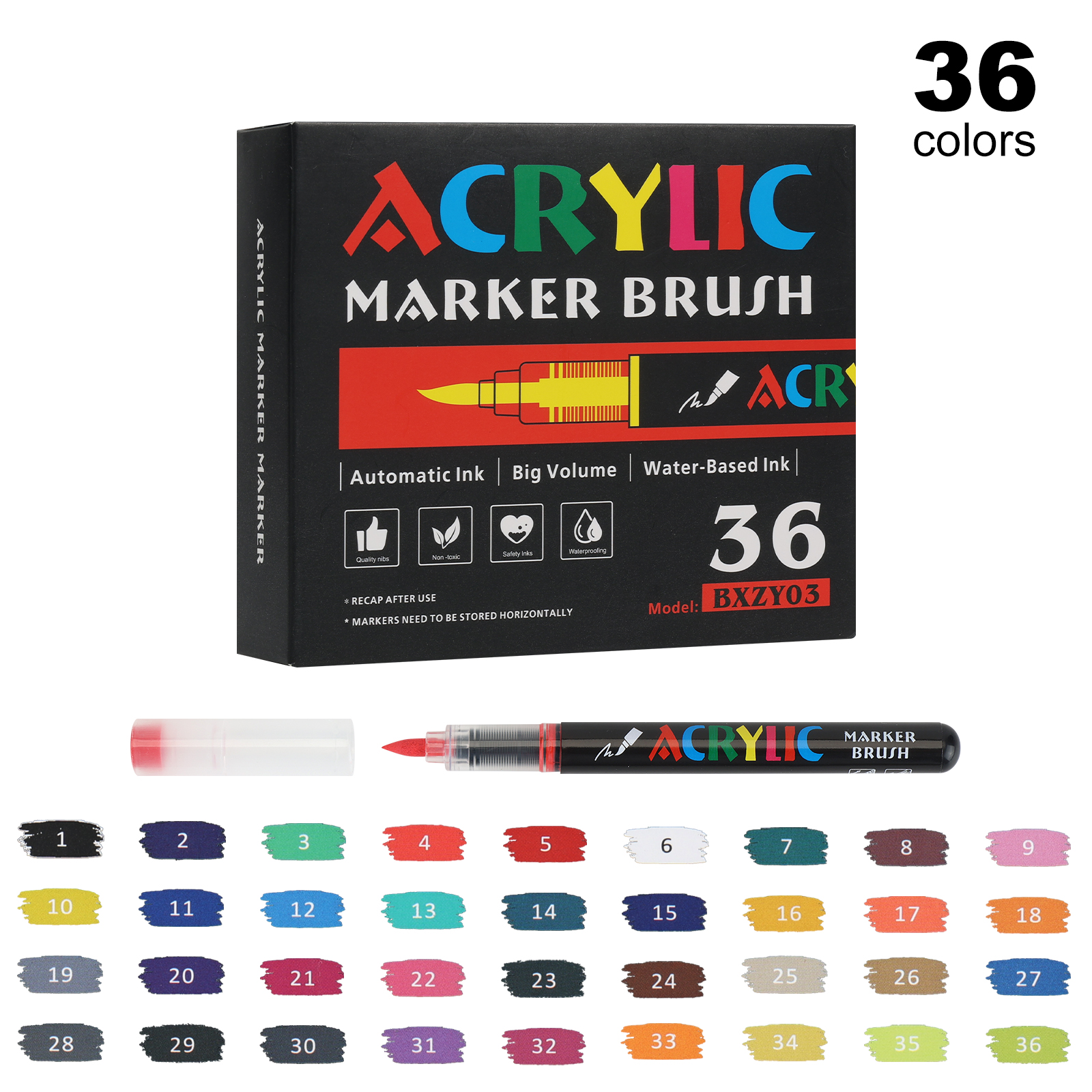 MW Direct-liquid Acrylic Marker Pen Set 12/24/36/48colors Soft Brush Tip For Drawing