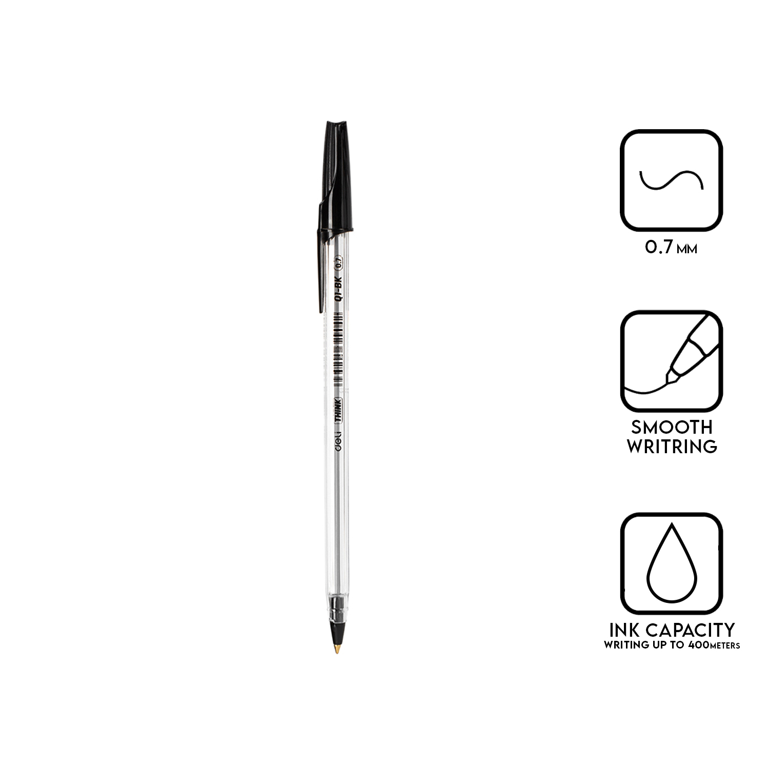 Deli Q1-BK Think 0.7mm Bullet Tip Ball Point Pen [79Q1-BK]