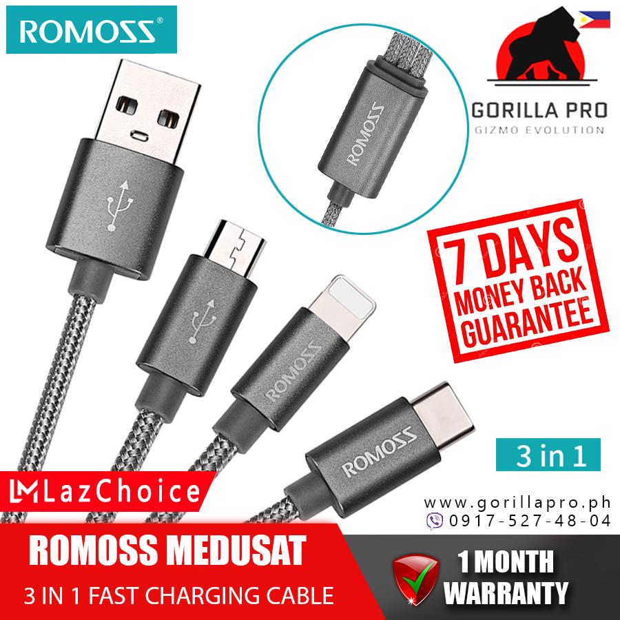 Original ROMOSS Medusa CB25N USB-C Micro-USB 1.5m Length High Compatibility 3 in 1 Fast Charger Cable for for Android for Iphone type-C typeC