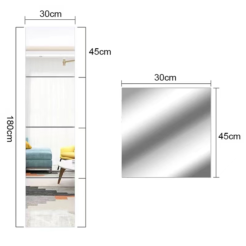 Goldstar HD mirror wall full body mirror square household self-adhesive wall mirror can be bent acrylic splicing single or 4 pieces/set living room bedroom bathroom personality fashion DIY decoration