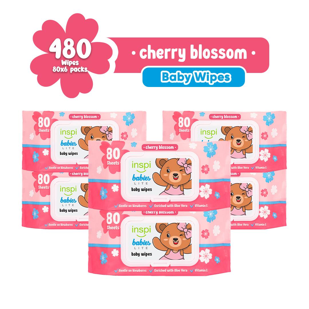BabyPal Inspi Babies Powder Scent 80 Tender Sheets 6 Packs Baby Wet Wipes for Newborn Baby Vitamin E