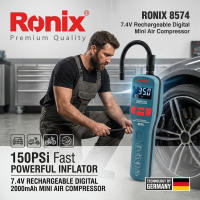 Ronix Tools (8574) Premium Quality German Technology | 150PSI Portable Wireless Tire Inflator & Digital Electric Air Pump for Car Motorcycle Bike & Ball | Rechargeable 4000mAh Battery | Heavy Duty Cordless Air Compressor with Auto Shut-Off & LED Light