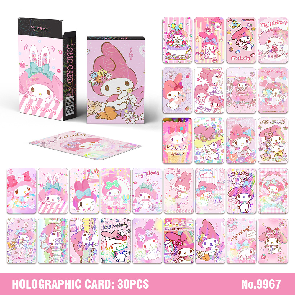 30PCS Sanrio Laser Lomo Card Photocard Cute Carton Flash Cards and Bookmarks - Kuromi/Melody/Cinnamoroll for Kids postcard
