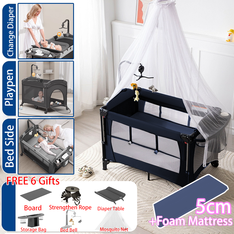 Portable Baby Crib for Baby Travel Playpen with Mattress Foldable Cot Diaper Changing Table for Home Outdoor Use Newborn Toddler