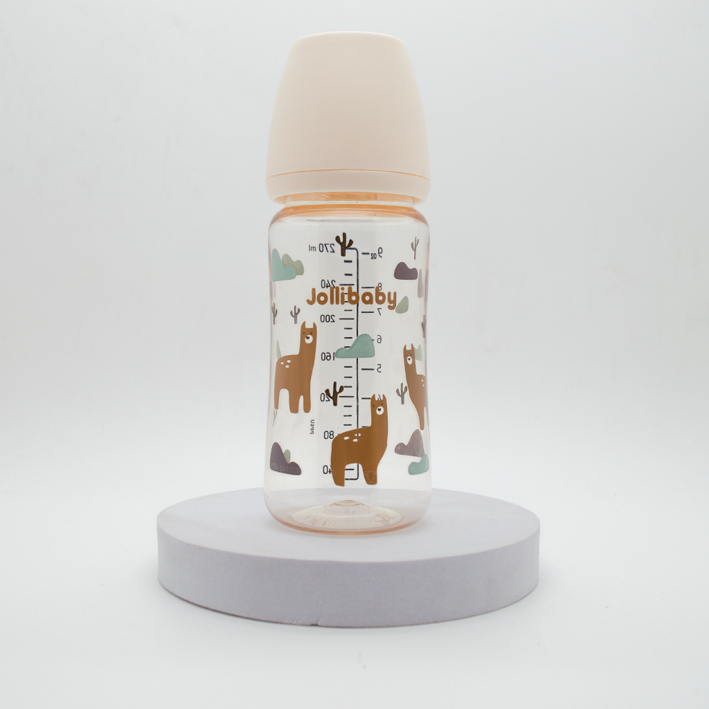 170/270mL Jollibaby PPSU Wide Neck Feeding Bottle Silicone Nipple Pastel Colored Baby Milk Bottle