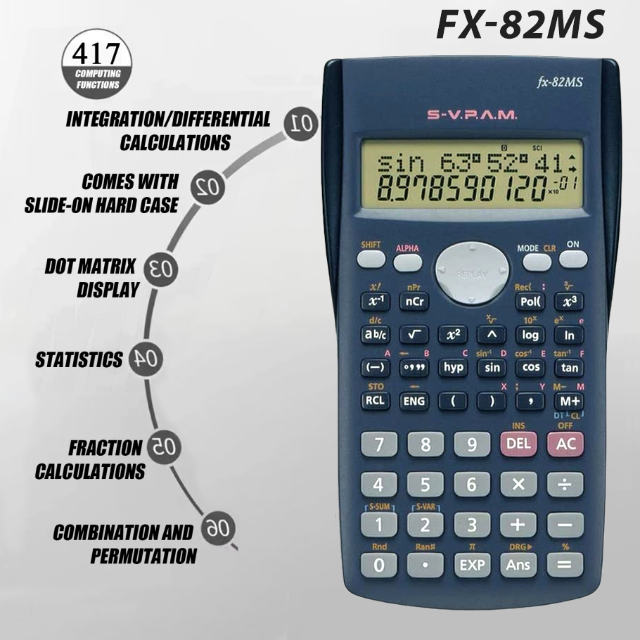 Scientific Calculator CASIO FX-991ES Plus FX-82MS Solar Portable Rechargeable Calculator Latest Generation Contains 417 Functions Formula Students Engineer Examinations