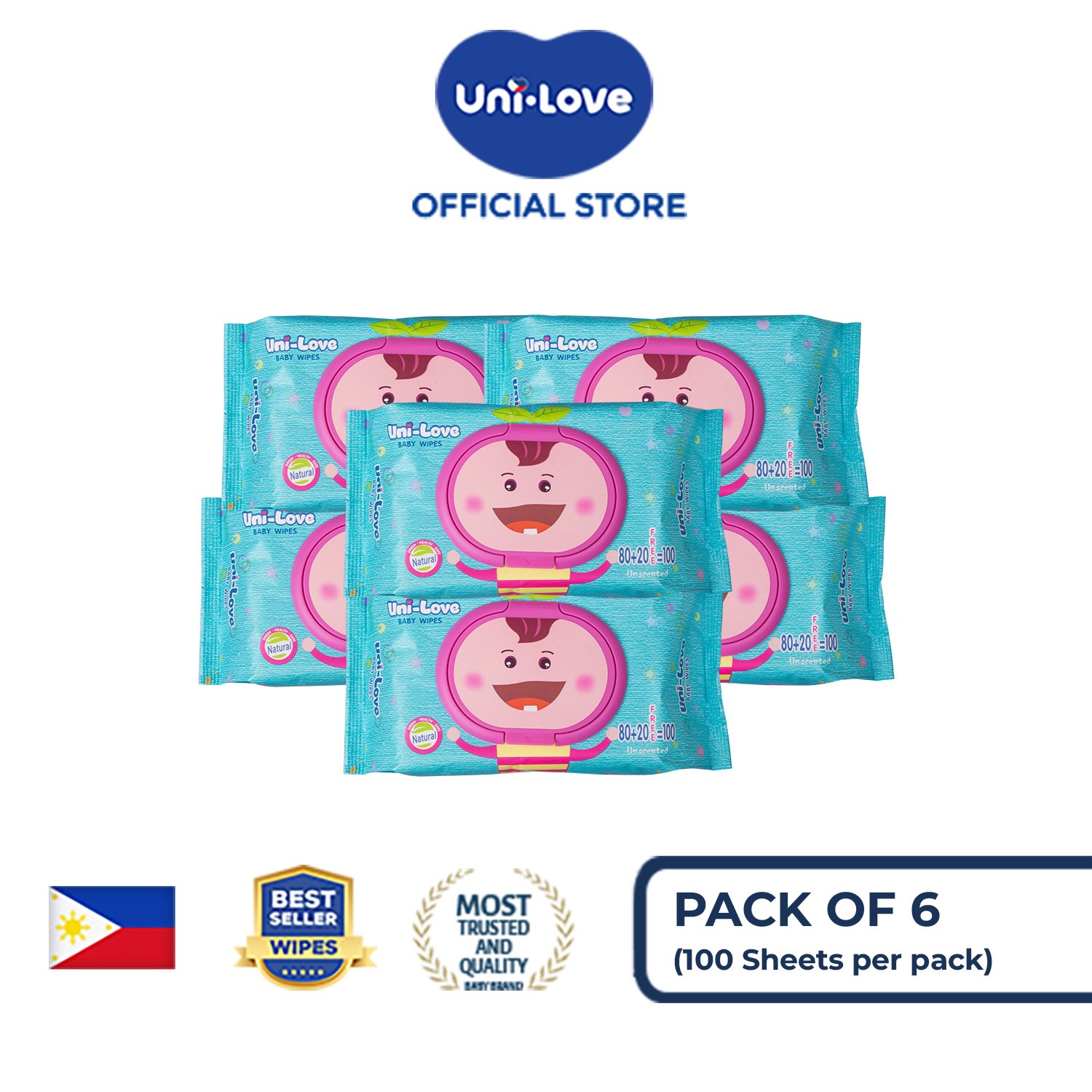 UniLove Unscented Baby Wipes 100s Pack of 6