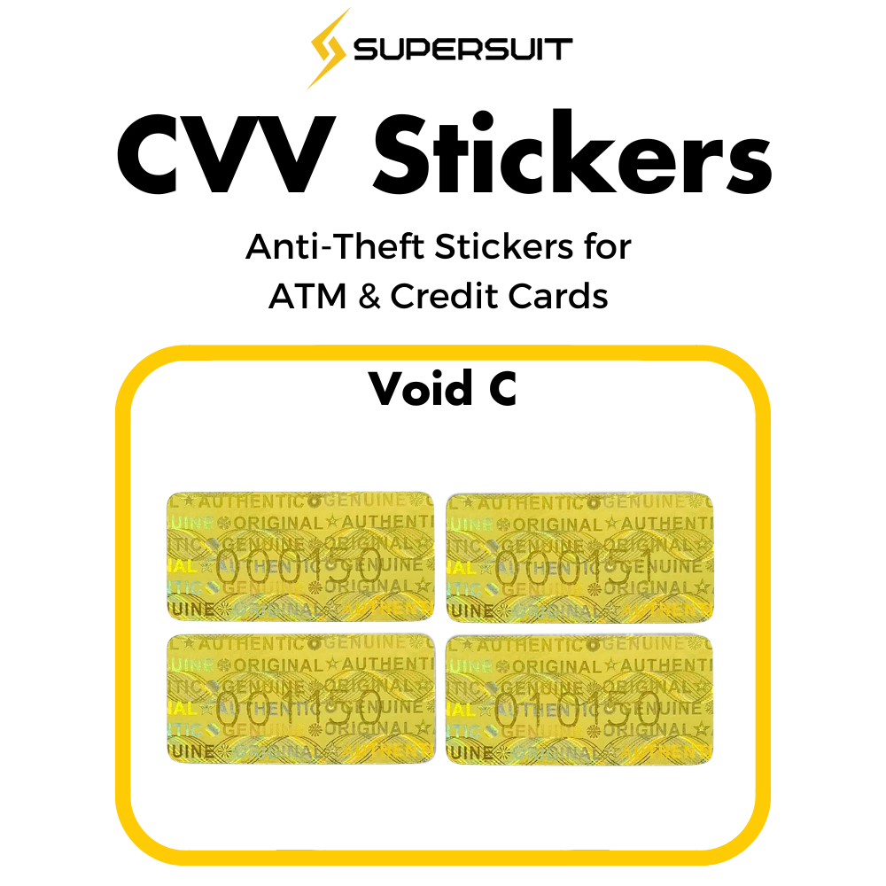 Supersuit Void Tamper-Proof CVV Stickers 4Pcs (Anti-Theft Waterproof Stickers for ATM Credit Debit Cards)