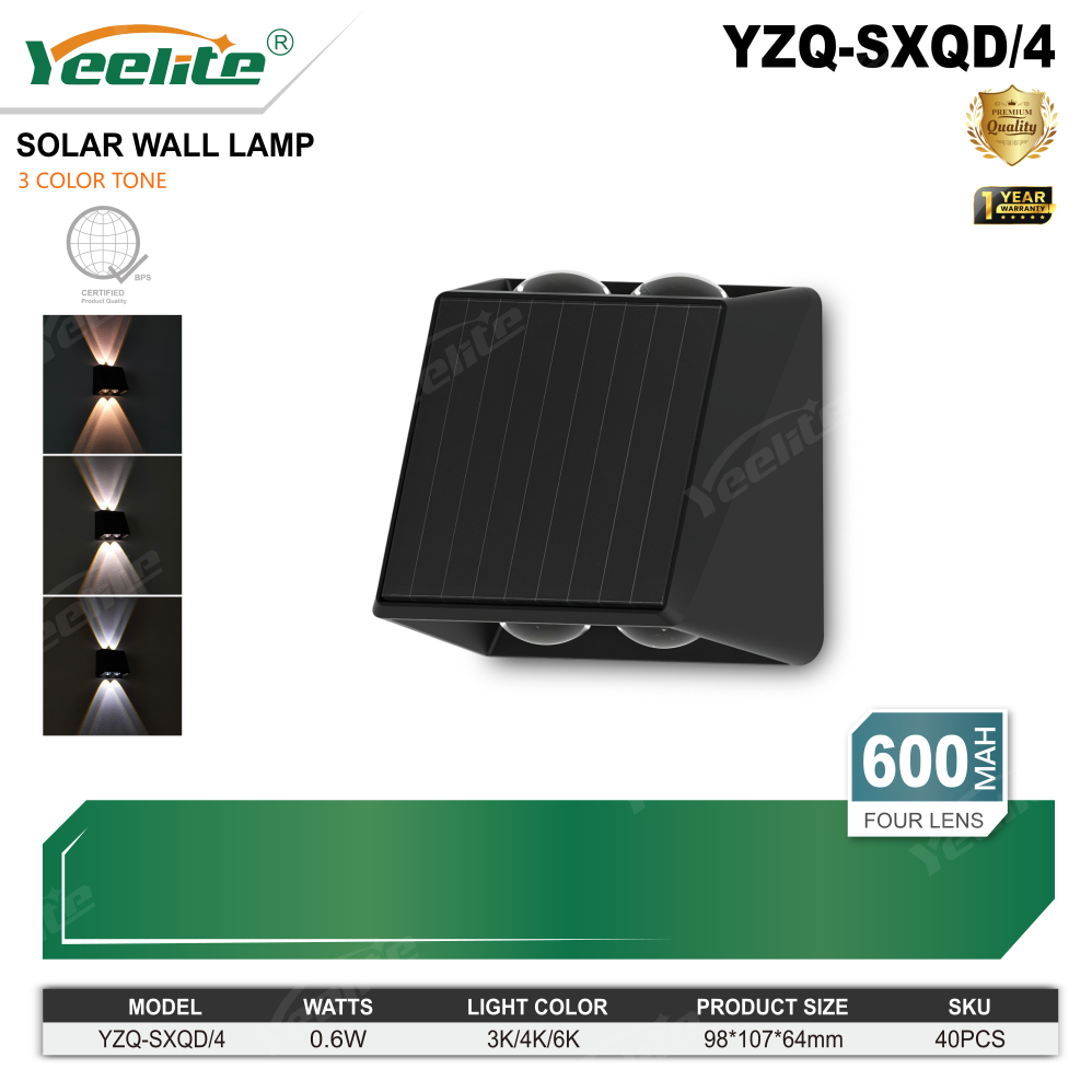YEELITE Solar Wall Light Outdoor 3 Color TonesWaterproof Stair Lighting 45LM for Garden Pathway Porch