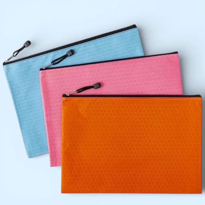 MH A4 Canvas Mesh Zipper Pouch Document Bag Waterproof Zip File Folders School Office Supplies Pencil Case Storage Bags