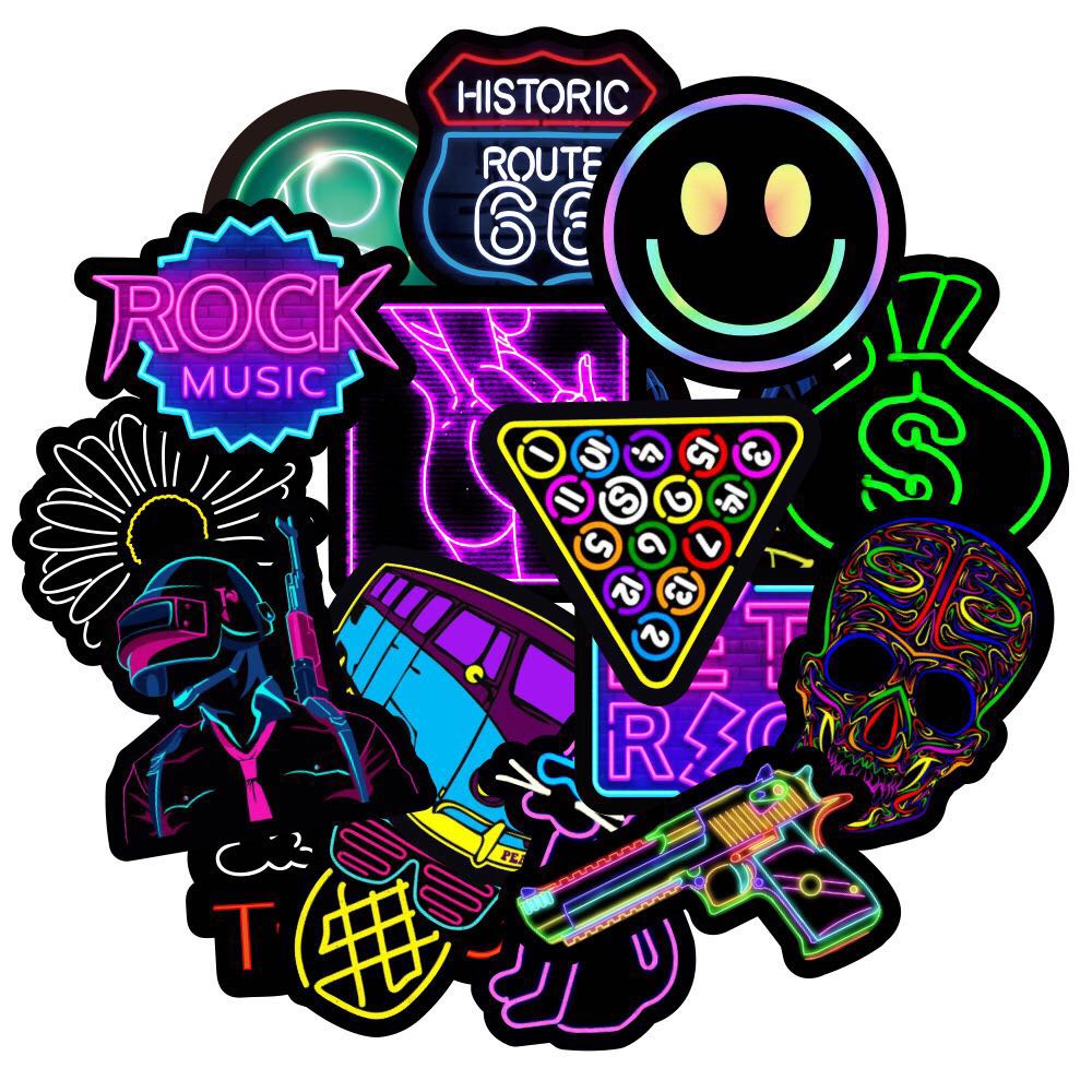 xs101-50pcs Neon Graffiti Stickers Car Water Cup Laptop Computer Sticker Waterproof0