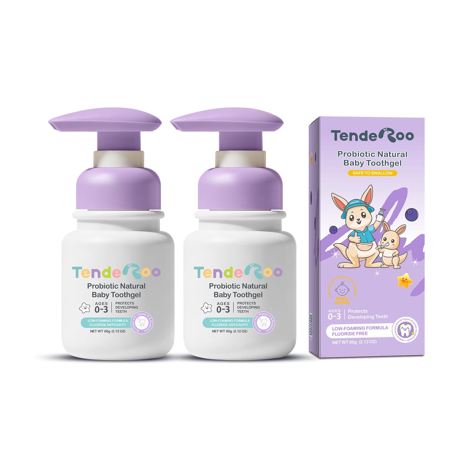Tenderoo 0-3 Years Toothgel Probiotic Vitamin C Fluoride Natural Baby Toothpaste Blueberry Flavor Oral Care
