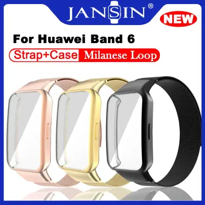 Screen Protector Case For Huawei Band 6 Strap Milanese Metal Strap Smart Wristband for huawei band 6 smart band Stainless Steel Bracelets for band6 watch case + strap