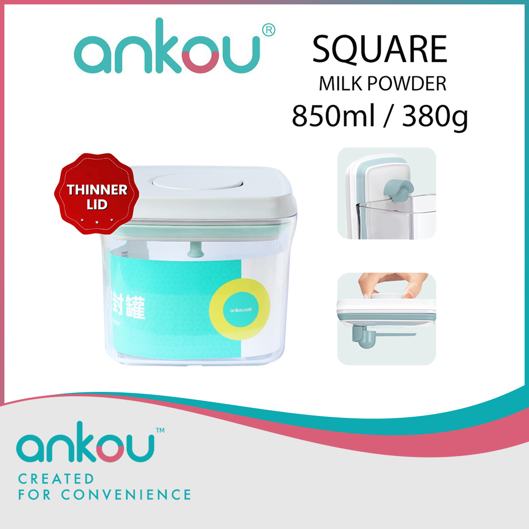 Ankou Airtight 1 Touch Button Container For Milk/Food With Scoop and Holder 850ml (Square)