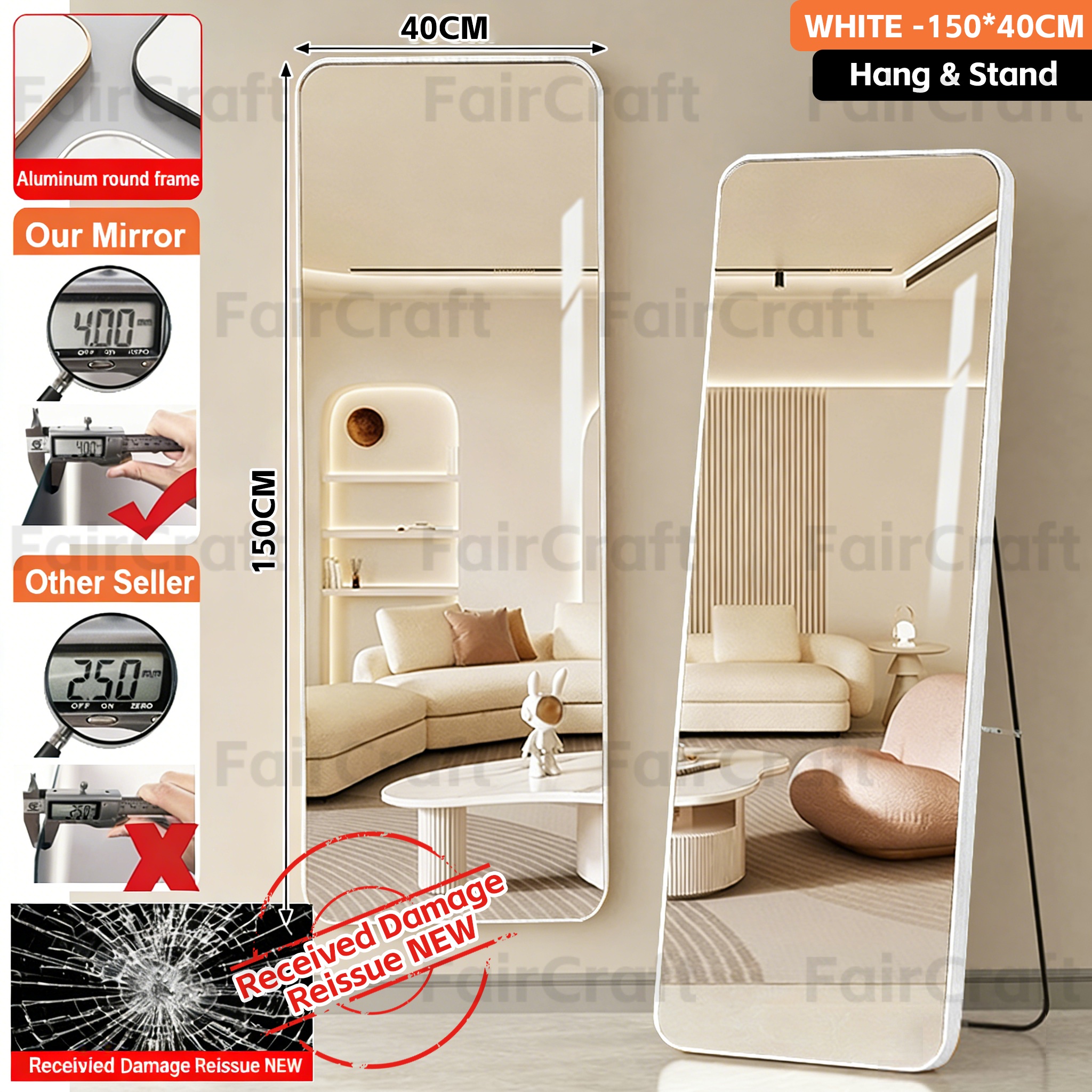 ​​FairCraft​​【24 Hours Shipped】Mirror With Stand Full Body Mirror Bathroom Floor Mirror Floor-To-Ceiling Wall Mounting Mirror