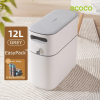 Ecoco 8L/12L Automatic Packaging Narrow Trash Bin with Cover Press-type Rectangular Trash Can Waterproof Space saving for Toilet Kitchen Bathroom