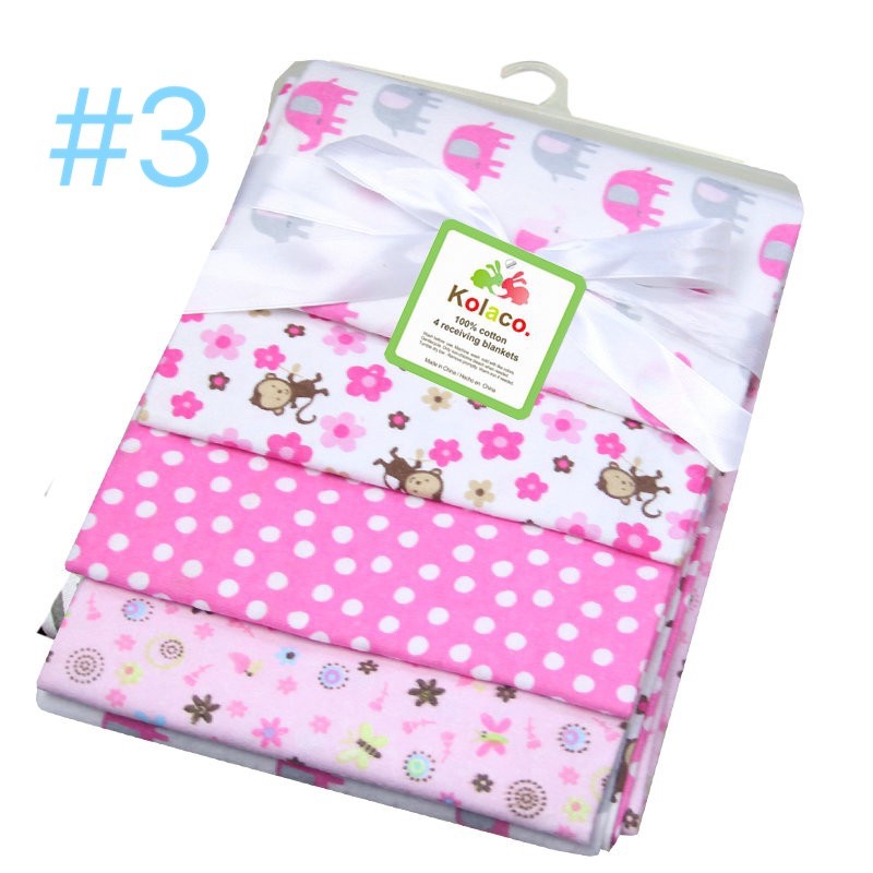 Runbeier 4Pcs/set Flannel Receiving Blankets Cotton Newborn Throws Baby Bedsheets Grasping Carpe 76 x 76cm
