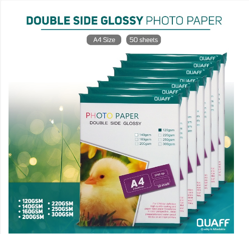 Quaff A4 Size Double Sided Glossy Photo Paper From 120gsm To 300gsm 50 Sheets Pack (N-CL-LR)