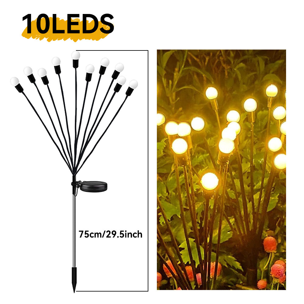 Solar Firefly Lights LED 6/8/10 Heads Outdoor Waterproof Garden Lights IP65 for Patio Road Lawn Cemetery Landscape Lights Birthday Party Christmas Decoration Lighting