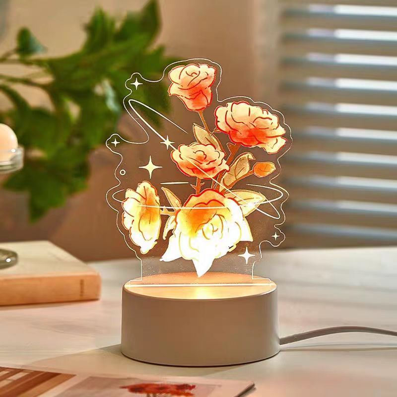HCparty Colorful Tulip Pattern Bedside Acrylic Night Light Creative Gift Holiday Souvenir Tricolor Lighting