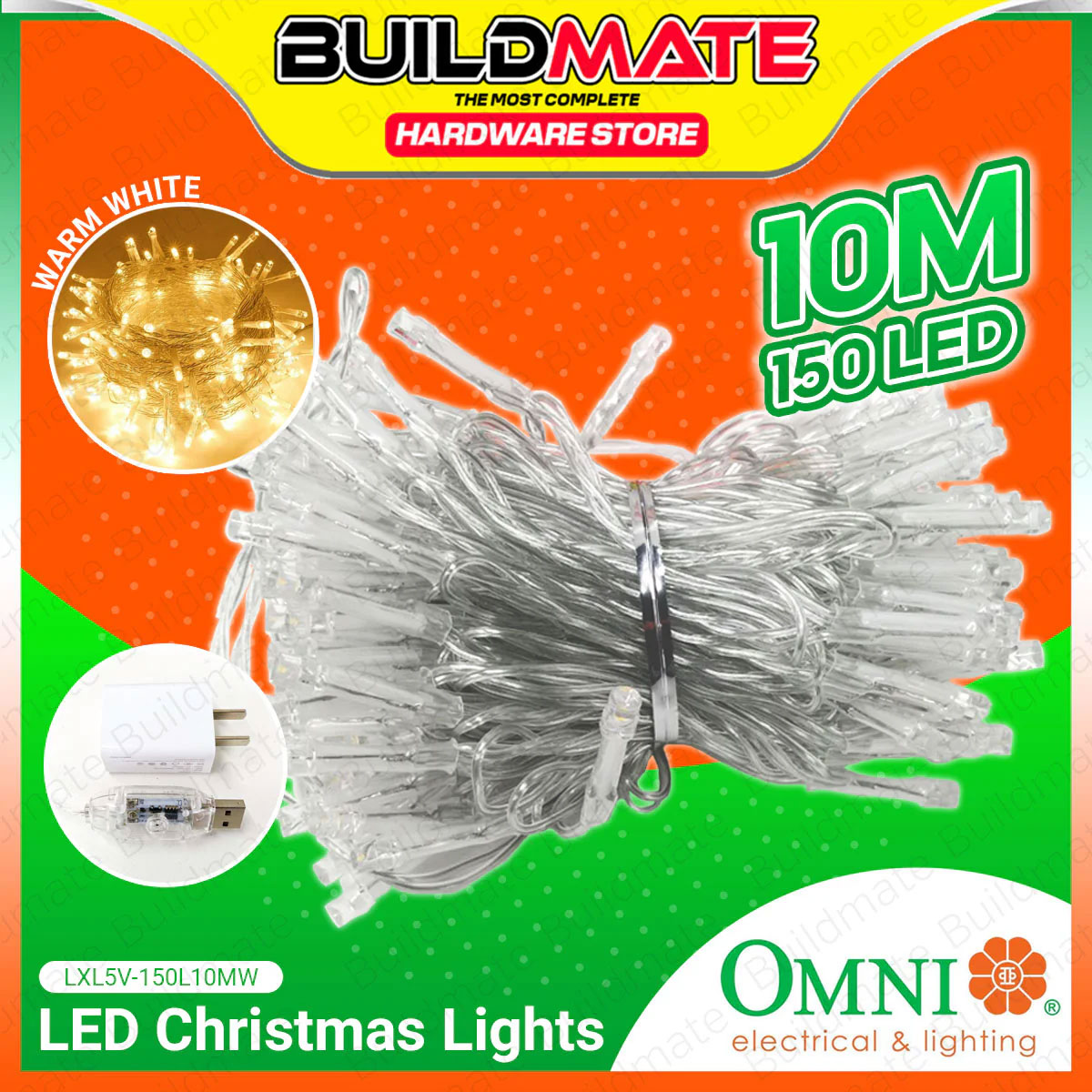 BUILDMATE Omni LED Christmas Lights DC 5V 10M with 8 Lights Mode Indoor Decoration Lighting LXL5V-150L10MW