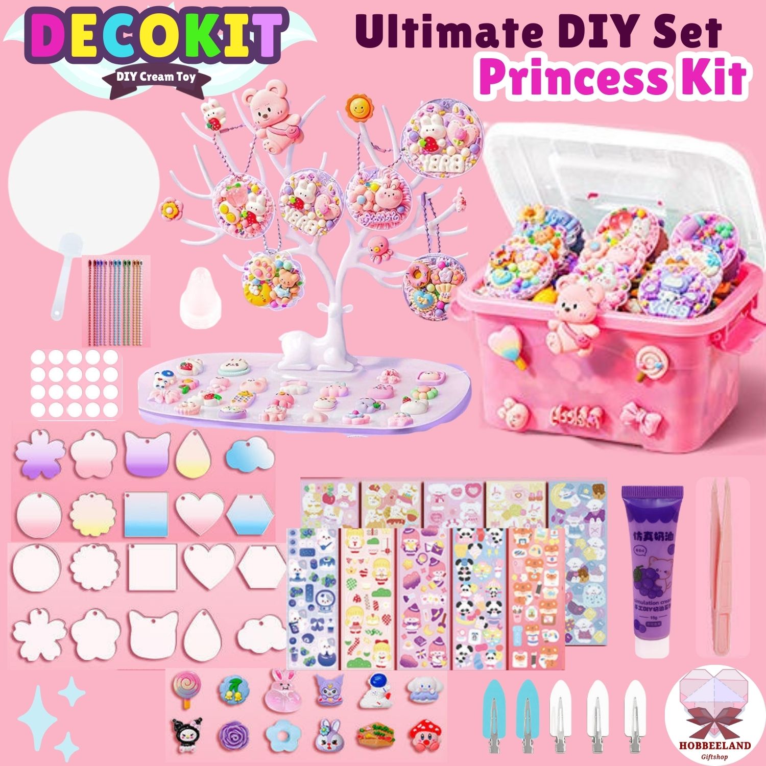 DECOKIT DIY Cream Glue Kit Guka Sticker Craft Set | Princess Set | Decoden Toploader Hairclip Keychain Fan Japanese Craft Frame Photocard Arts Creative Toy