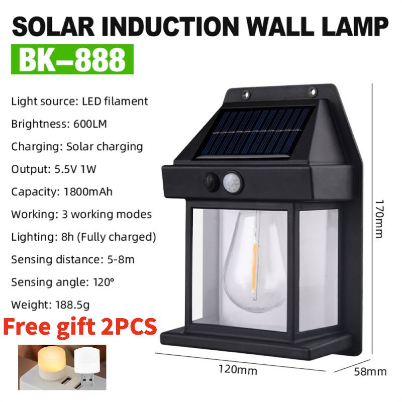 【1-3 delivery】Solar Tungsten Wall Light IP67 Waterproof Motion Sensor 3 Modes Solar Outdoor Light Vintage Solar Powered Exterior Lamp for Garden Yard Patio Phleo