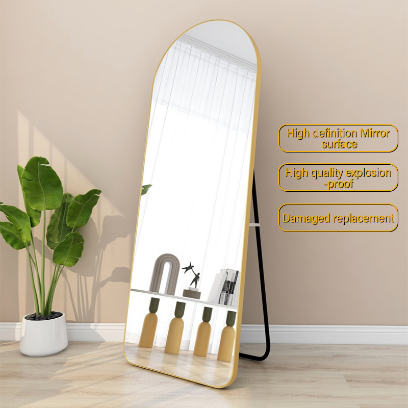 HD Whole Body Stand Mirror Floor/Wall Mount Dual Use Vertical Arch Full Body Mirror Metal Frame Full-Length Mirror Explosion-proof Nordic for Bedroom Living Room Live Broadcast Room Esthetic Wedding Full length Mirror