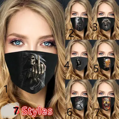 1Pcs Unisex Skull Printed Mask Dustproof Windproof Cotton Half Face Mouth Mask Black Half Face Mouth Muffle Mask,Cycling Riding Outdoor Anti Dust