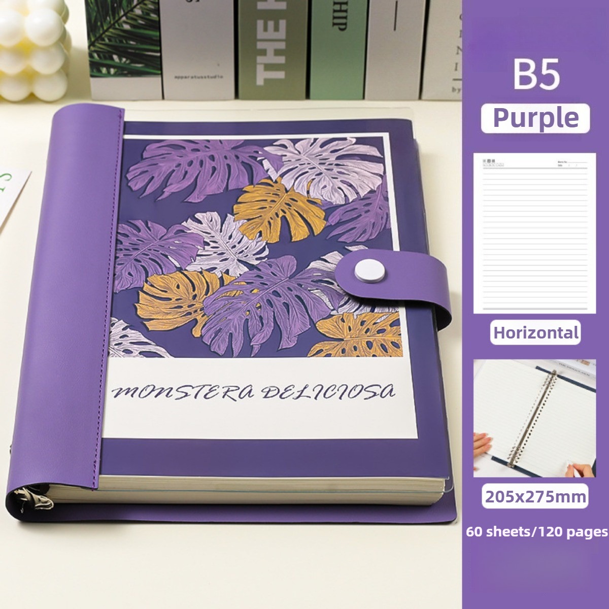 A5/B5 Leather Binder Notebook Loose Leaf Notepad Transparent Waterproof Thicken Paper 60Sheets