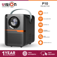 Vision P10 Global Mini Android Projector | 4K HD Portable Projector with WiFi & Bluetooth | 64GB Storage | Android 10 System | Electric Focus | 1080P Full HD Home Cinema | Outdoor Movie Projector | Compact Portable TV & Gaming Projector