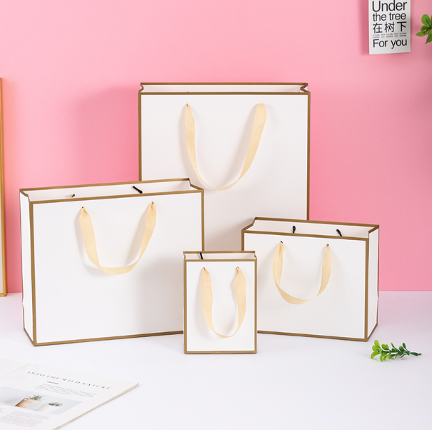 5pcs | Gold Border Paper Bag W/ Black Border Gift Craft Paper Gift Plain Rope Handle Hand bag