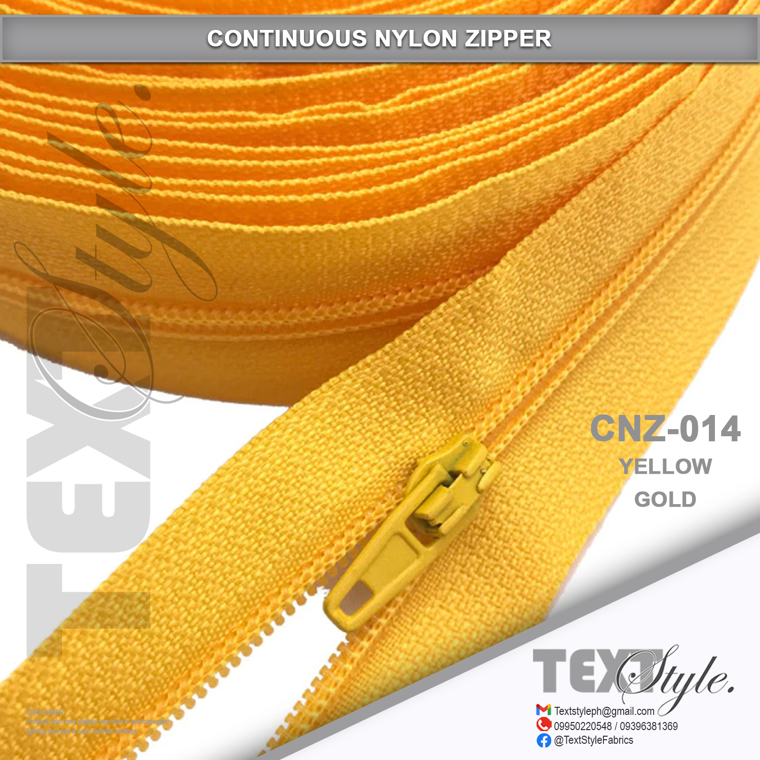 Textstyle Nylon Continuous Zipper Collection A - Sold Per Yard