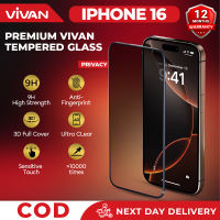 Vivan Full Privacy HD Tempered Glass foriPhone Iphone 16/16 Plus/16 Pro/16 Promax – Anti-Spy Screen Protector 9H High Strength Anti-Fingerprint 3D Full Cover Ultra Clear Sensitive Touch