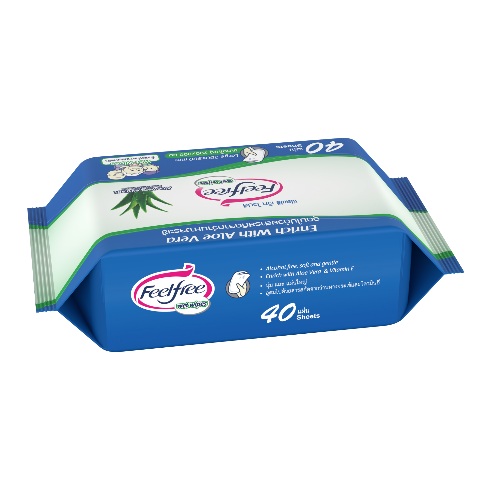Feelfree Adult Wetwipes 40s with aloe vera extract Thick and bigsize