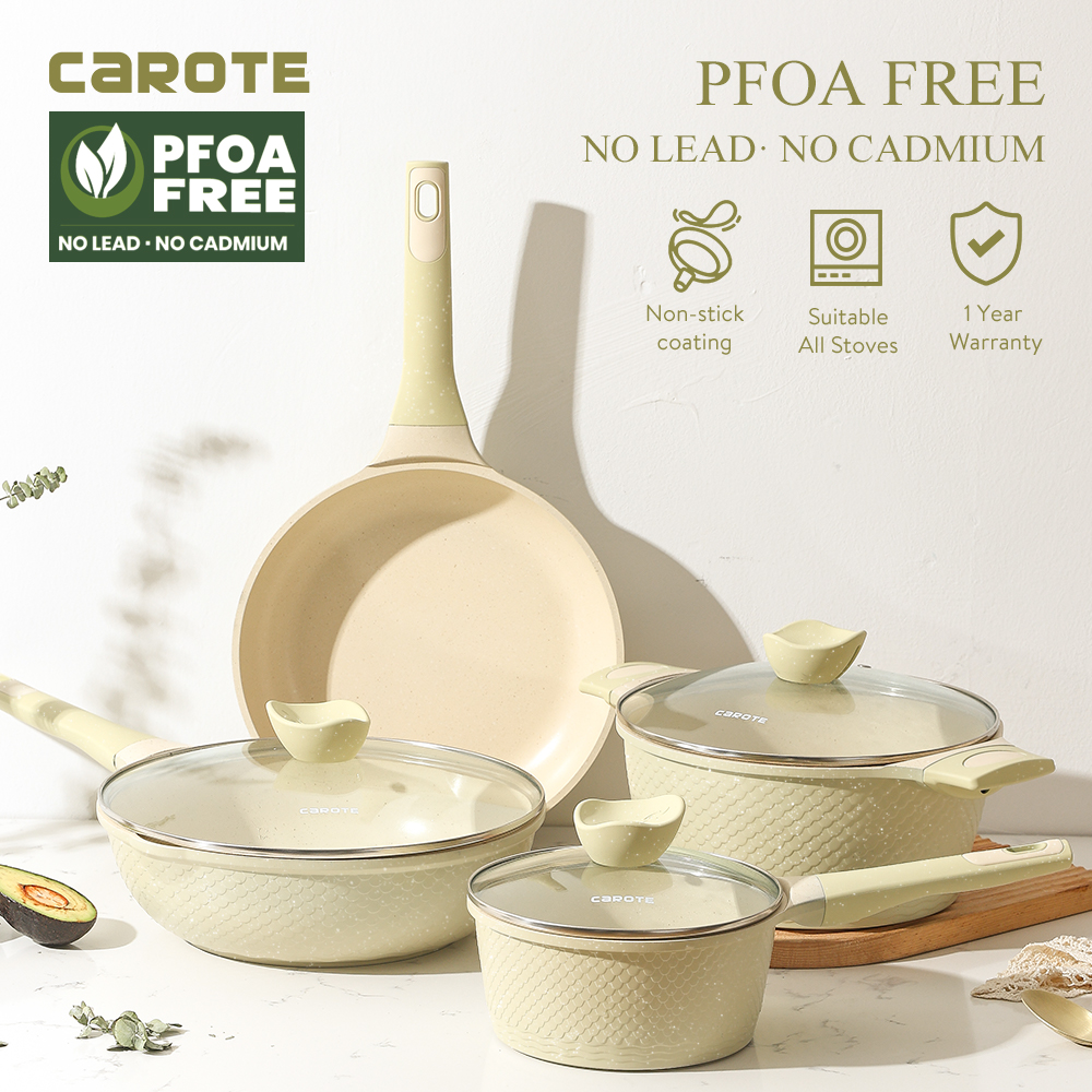 Carote Non Stick Frying Pan 4 pcs Kitchen ware Cookware Set kaldero pot  White Granite Original Export to Japan on Sale Non PFOA Suitable for  Induction Cooker & Gas Stove【Ice Cream Collection】