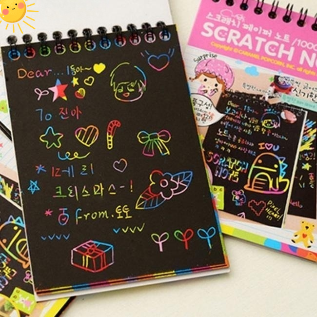 10 Sheets Scratch Book Magic Coloring Notebook Drawing Kids Graffiti Painting Black Paper DIY Gifts
