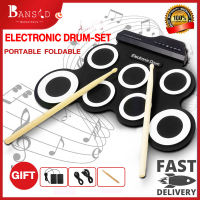 【Ready Stock】 Bansid electric drum set Portable Foldable Silicone Electronic Drum Pad Kitdrumset instrument for kids Digital USB MIDI Roll-up with Drumstick Foot Pedal 3.5mm Audio Cable Outdoorfree