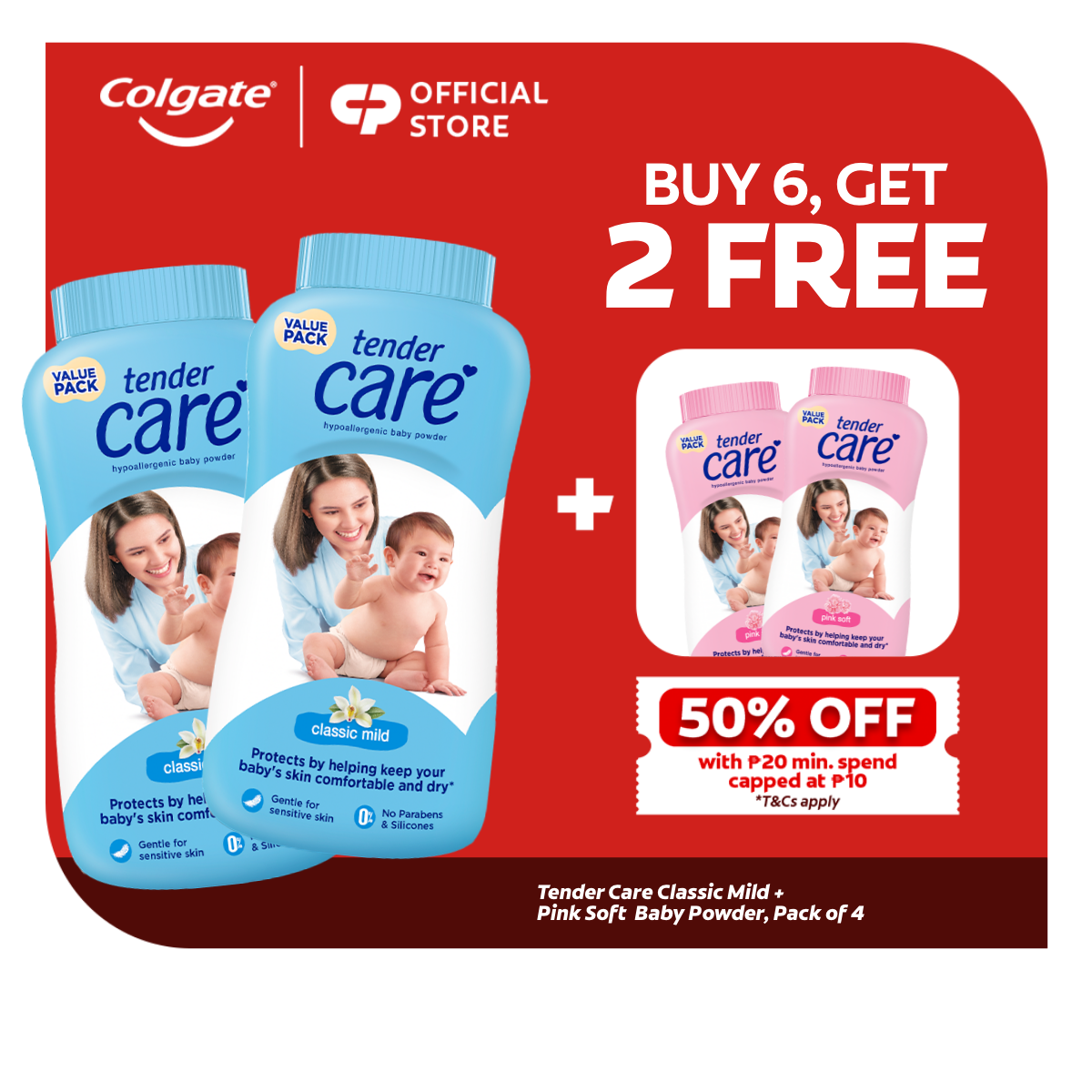 [BUY 2 FREE 2] Tender Care Classic Mild + Assorted Tender Care Baby Powder 200g Assorted Bundle of 4