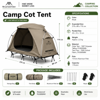 Mountainhiker Elevated Camp Cot Tent 215x89x115cm 4-Way Rotating Poles No Pegs Required PU3000 Waterproof Ultra Light 2.2kg B3 Mesh Double Doors Outdoor Camping Tent Khaki Black