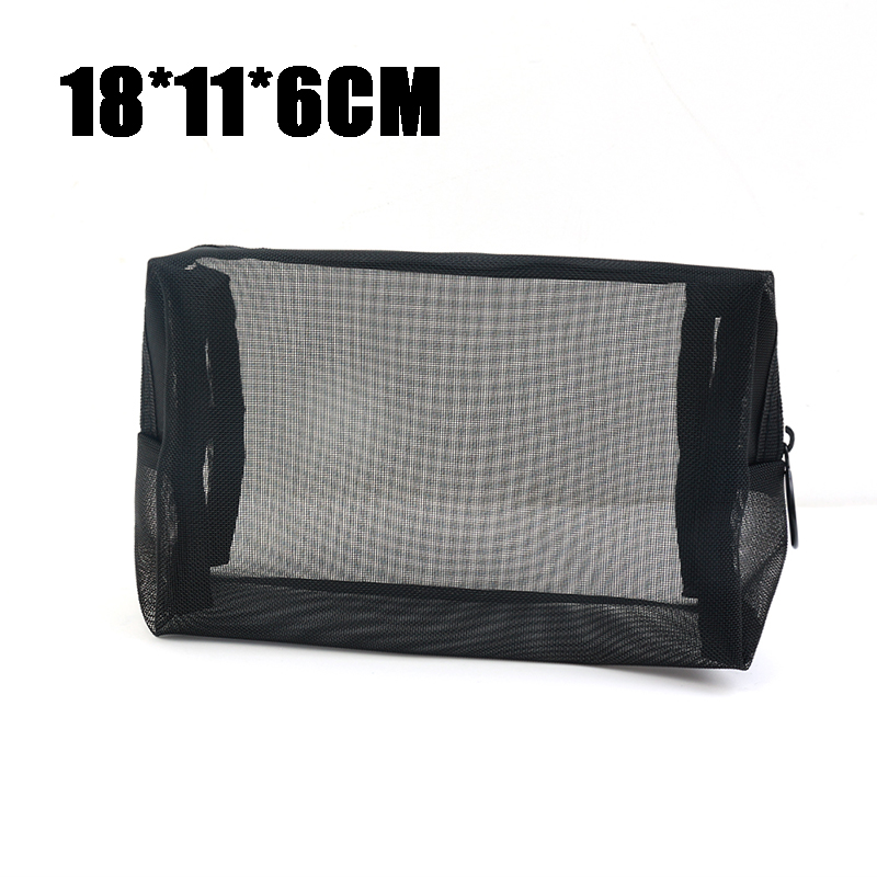 3 Sizes Black Mesh Makeup Bag Portable Travel Cosmetic Bag with Zipper Women Large Capacity Organizer Pouch Multipurpose Clear Toiletry Wash Bags