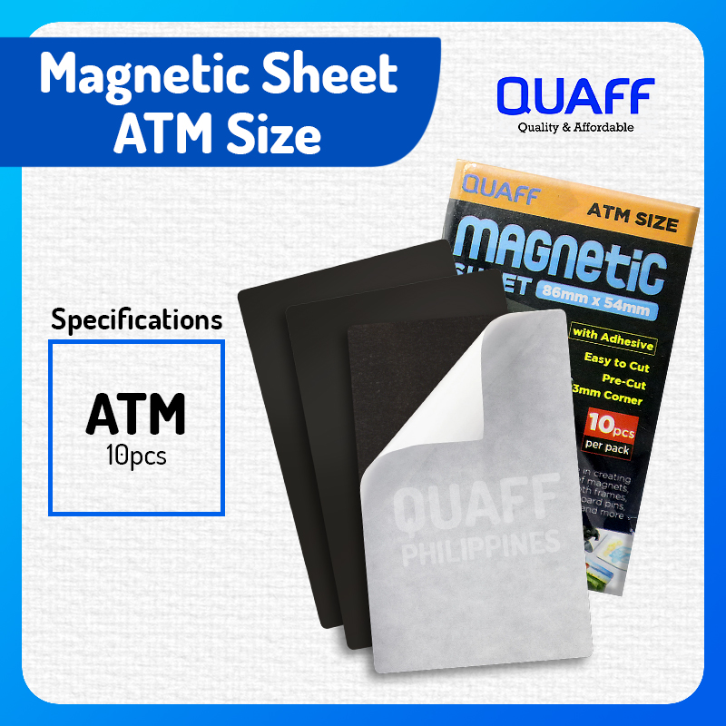 QUAFF Magnetic Sheet with Adhesive ATM Size for DIY Ref Magnet (10pcs) (86 by 54mm)