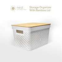 NEST DESIGN LAB Storage Container w/ Bamboo Lid Heavy Duty Durable Storage Organizer Home Essentials