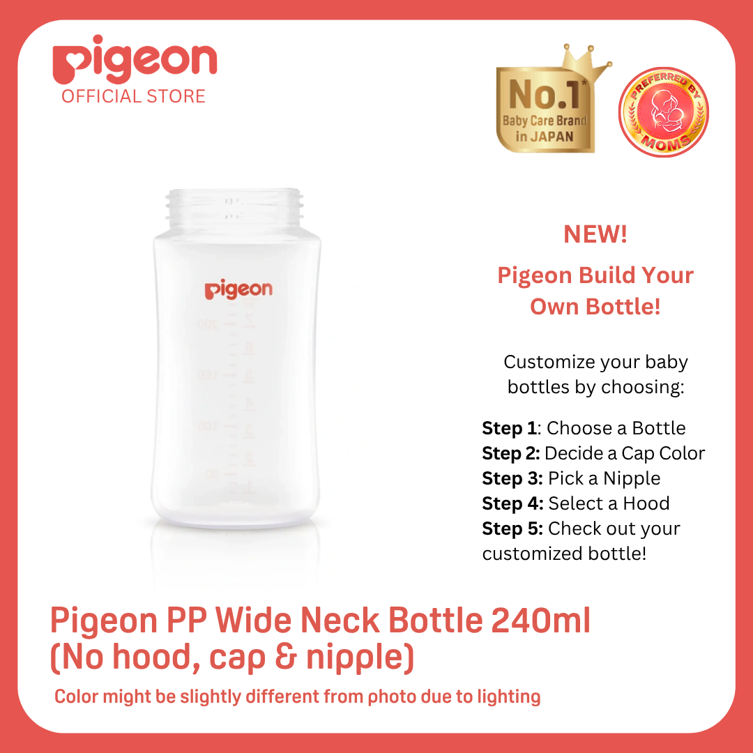 Pigeon Official - LIMITED OFFER Build Your Own Bottle Wide Neck PP Feeding Bottle 240ml (no cap hood & nipple) - BPA Free Up to 110 Celsius Japan No. 1 Brand